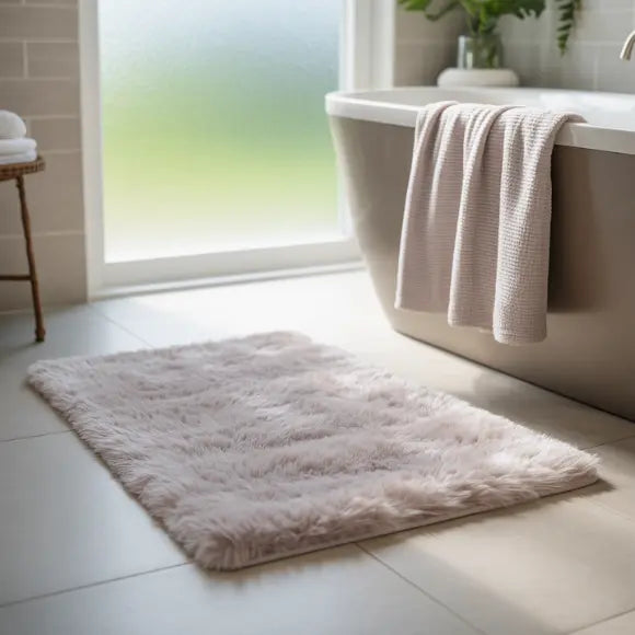 Bathroom with a bath mat, bathtub, and towel